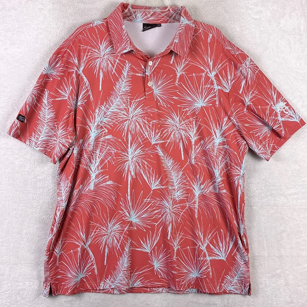 Sunday Swagger Polo Shirt Men 2XL Pink Palm AOP Tropical Stretch Performance